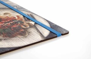 Menuboard imprimé avec élastique bleu