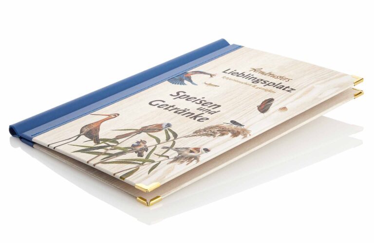 Speisekarte aus weißem Holz mit UV-Druck