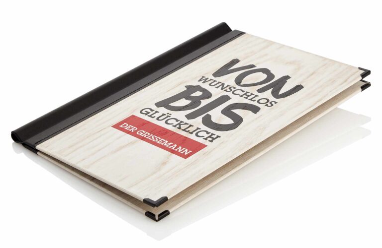 Speisekarte aus weißem Eichenholz mit Permadruck