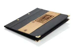 Wooden menu in black with old wood stripes