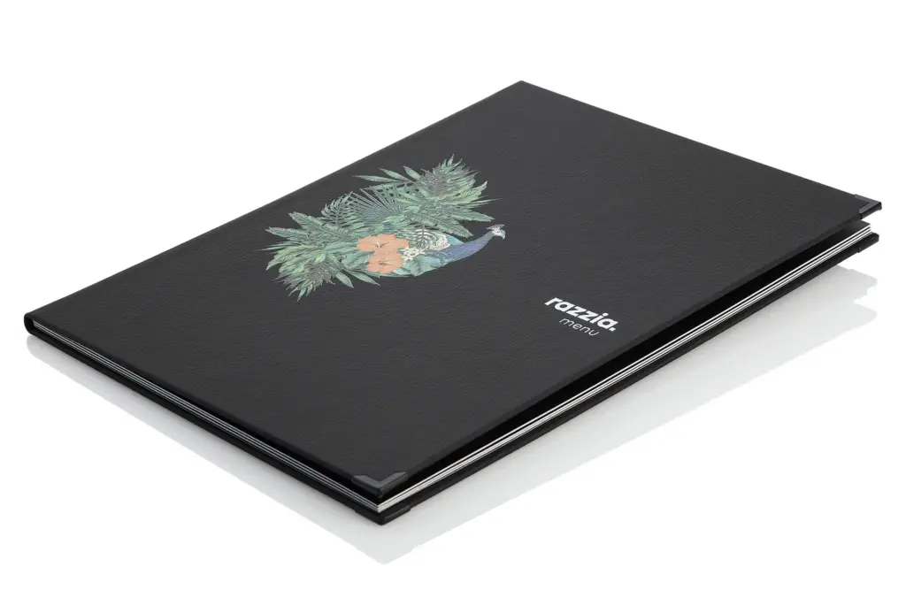 schwarze Speisekarte aus Leder mit Logo-Druck