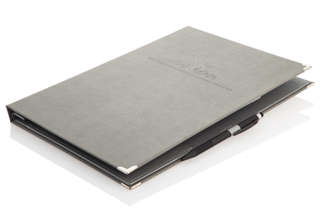 Zimmermappen-Modell Luxury in grau mit Druckknopfleiste