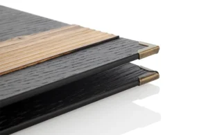 Wooden menu with reclaimed wood strips