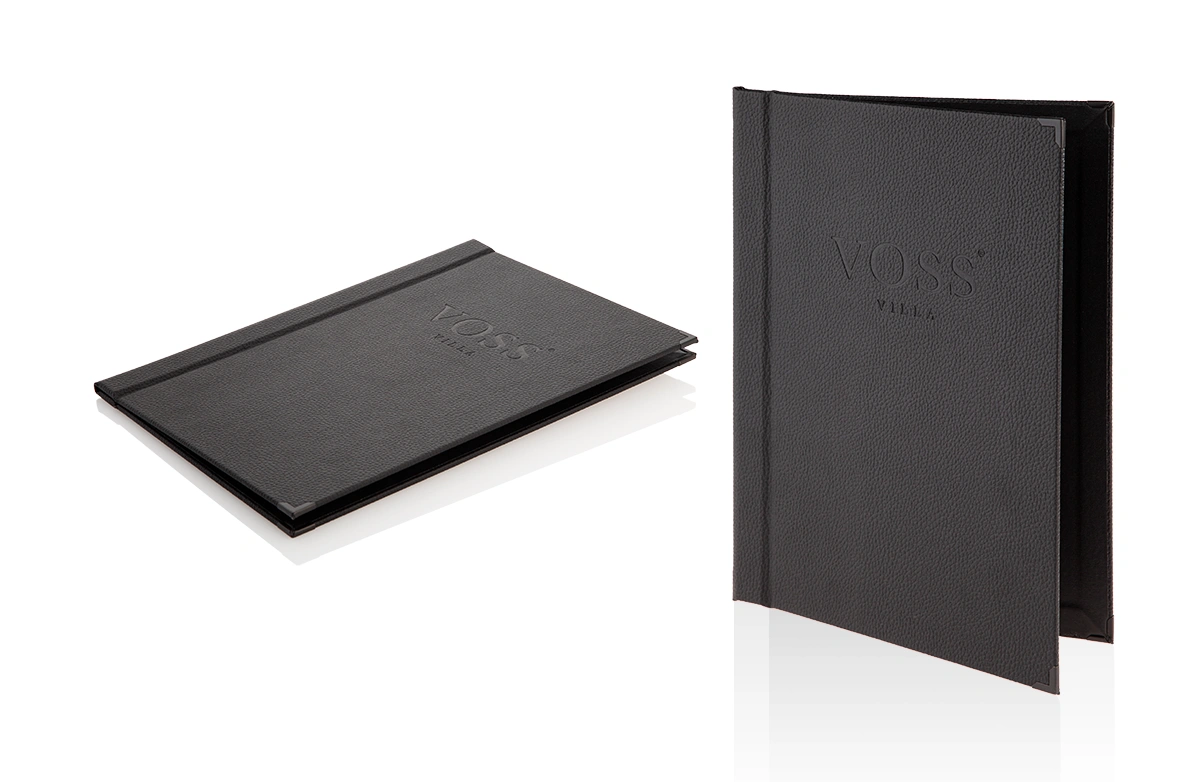 Speisekarte aus Leder, mit Blindprägung