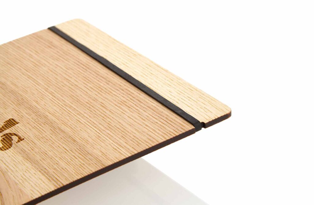 Menuboard model made of wood with black rubber band