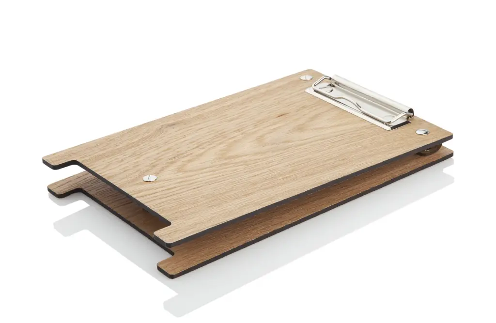 Chartboard made of wood with clamp in silver