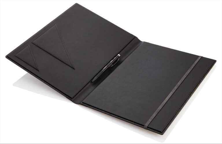 InfoCard covered with black soft leather inside