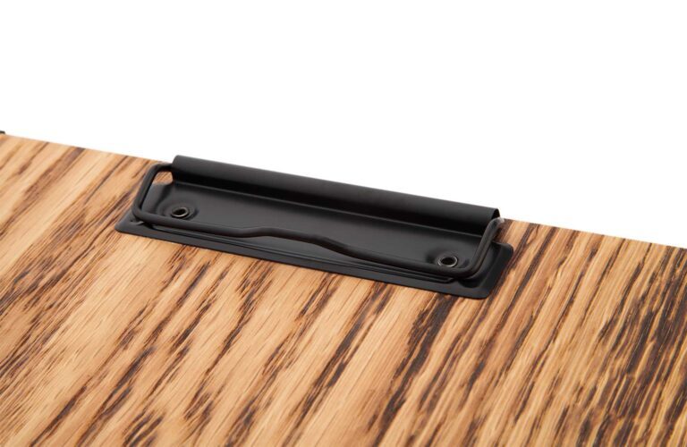 Menuoard made of wood with clamp of black clamp