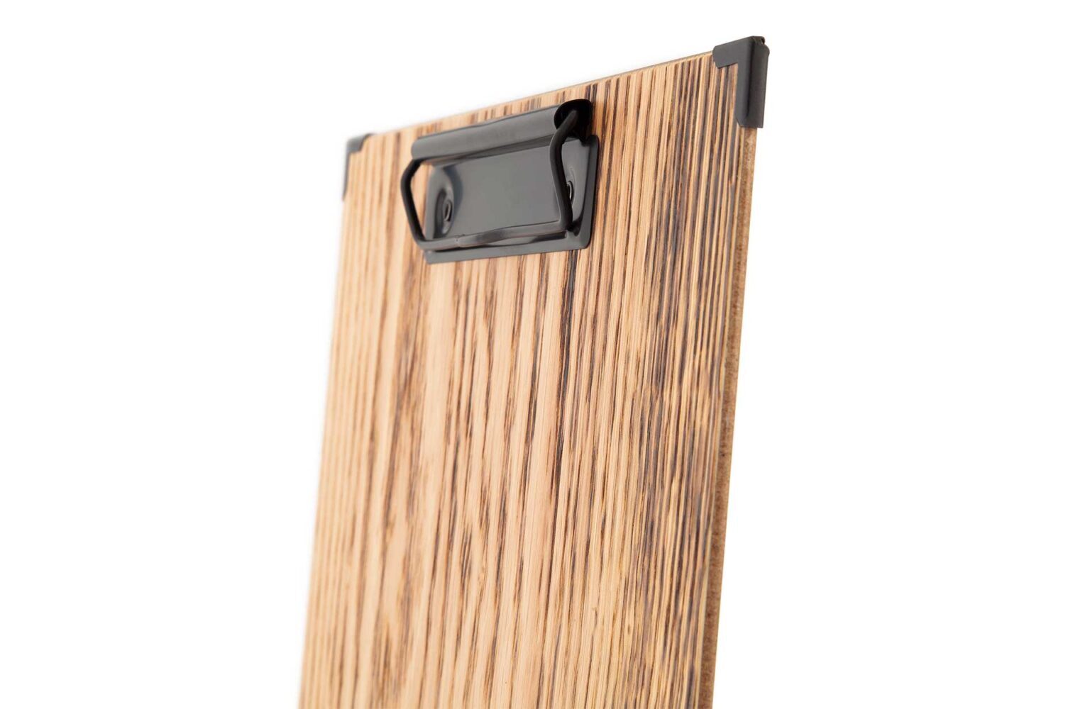 Menuboard model made of flamed oak with black clamp