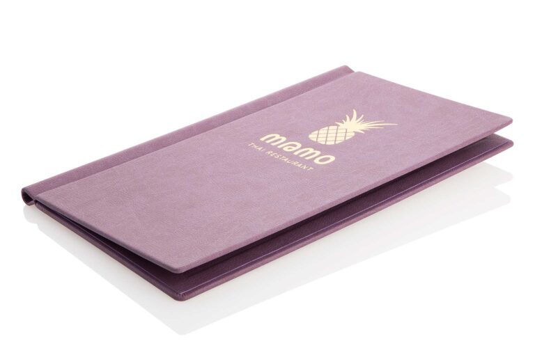 slim menu made of soft leather in purple