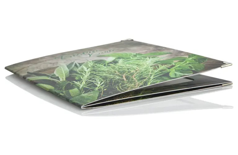 Cardboard menu with motif print