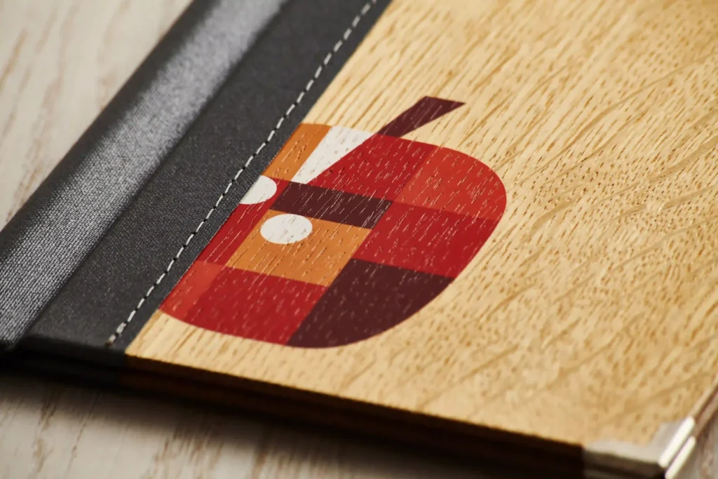 Menu with UV pressure on wood