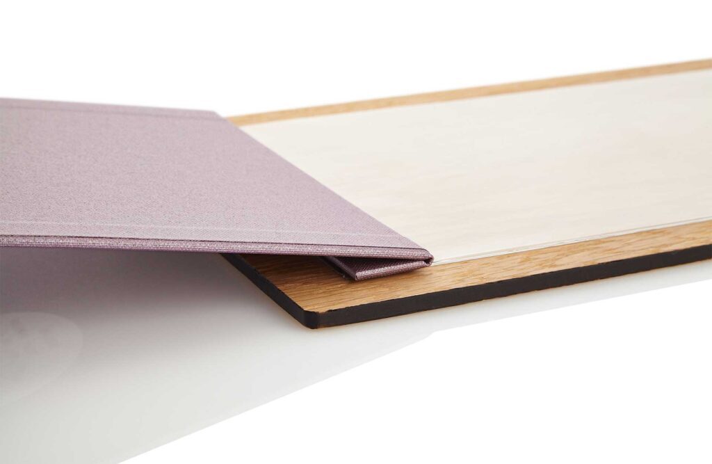 Open SelectBoard with linen cover and foils