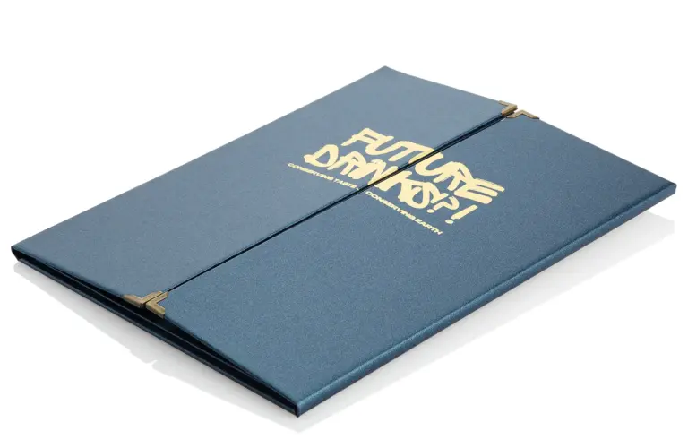 Menu en lin bleu avec pli fenêtre