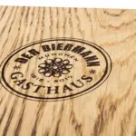 Menu made of flamed oak wood with laser engraving