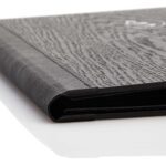 InfoCard made of black oak and soft leather back