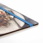 Printed menuboard with blue rubber band