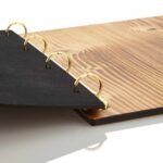 Menuboard model with ring mechanics in gold and real leather cover