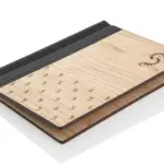 Wooden menu with leather spine