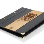 Wooden menu in black with old wood stripes