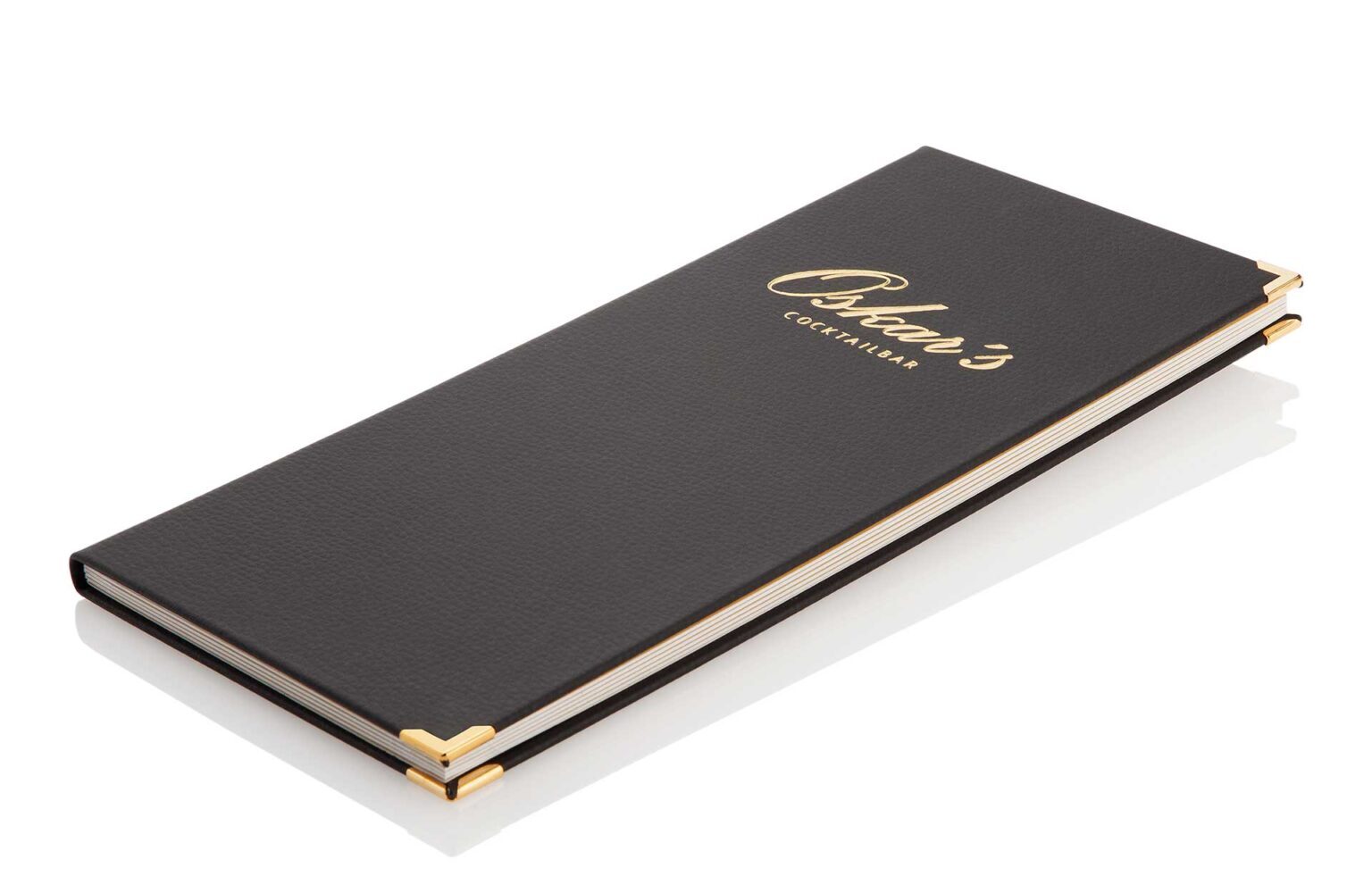 slim leather menu in black