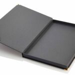 Zimmermappe aus grauem Leinen mit Box innen