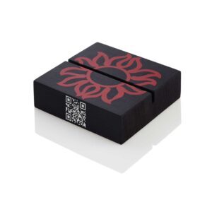 QR code painted on wooden base A