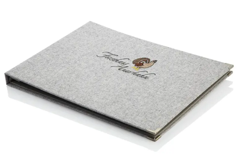 Menu made of loden in grey in landscape format