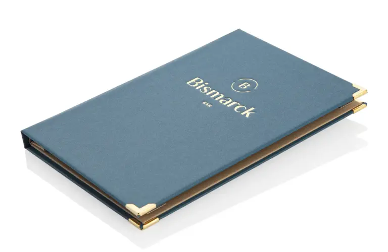 Menu made of bookcloth in blue