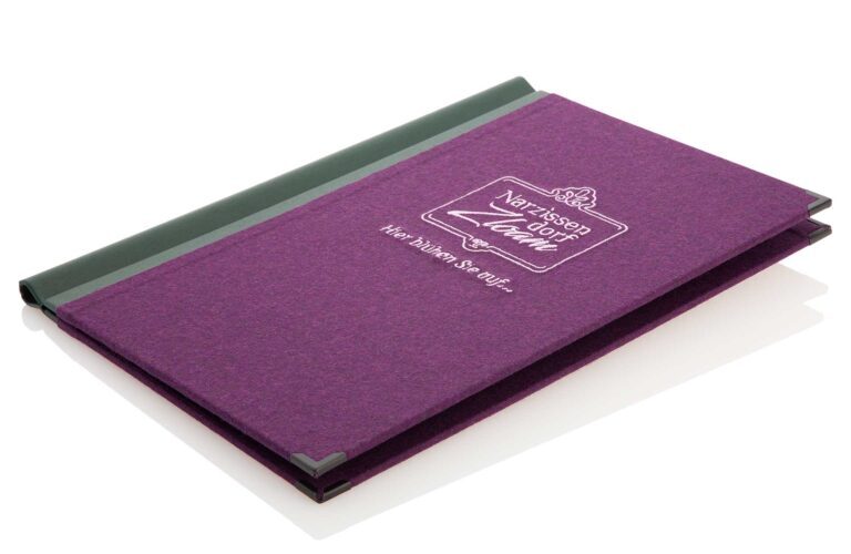 Menu made of loden in purple with clip rail