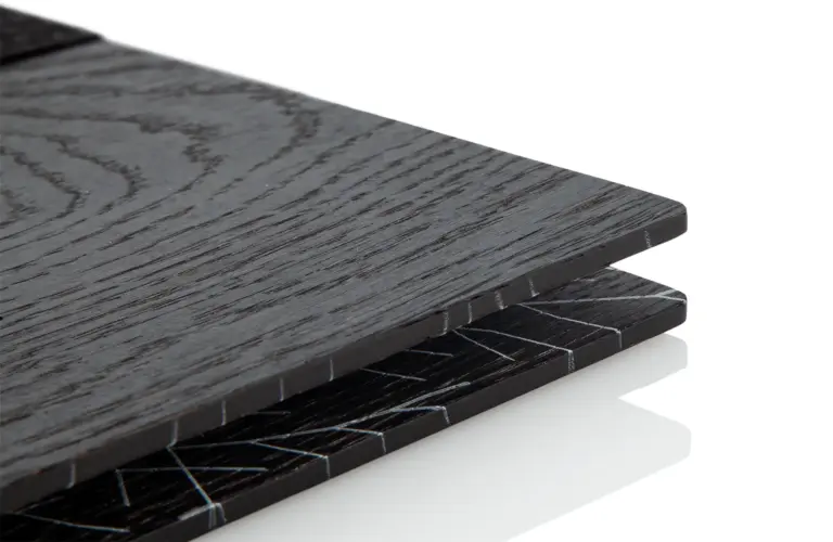 Black menu made of wood with clamping back