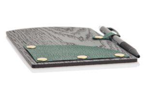 Billboard made of black wood with a ballpoint pen bracket