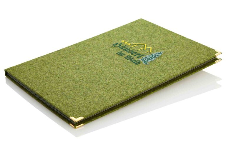 green loden menu with embroidery