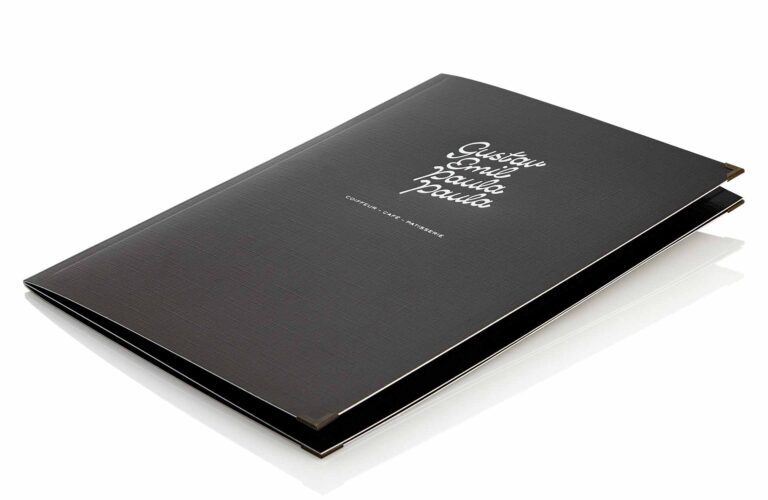 Speisekarte aus Karton mit Leinencellophanierung