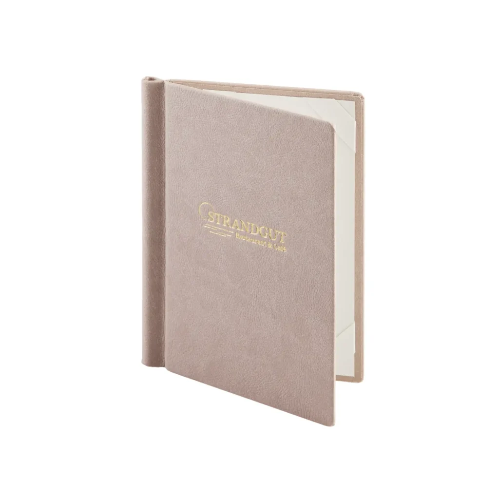 Speisekarten mit individuellem Logo in beige bei Gastrotopcard kaufen