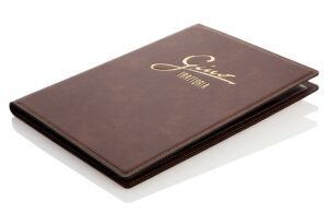Menu en cuir mousse marron