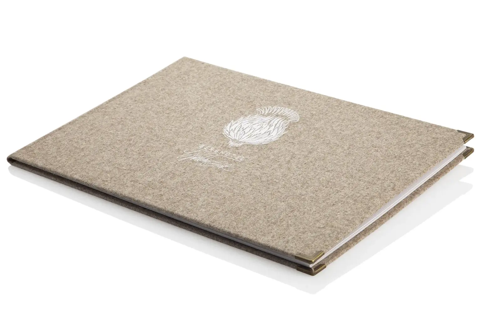 Menu en loden beige au format paysage