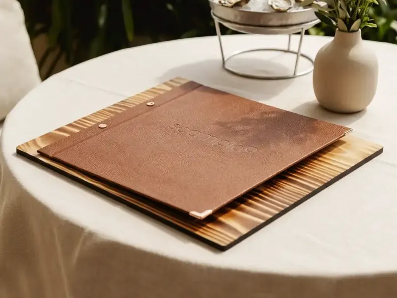 Speisekarten und Menuboards mit schrauben und Ledercover bei Gastrotopcard kaufen