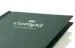 Speisekarte aus grünem Leder mit eigenem Schriftzug bei Gastrotopcard kaufen